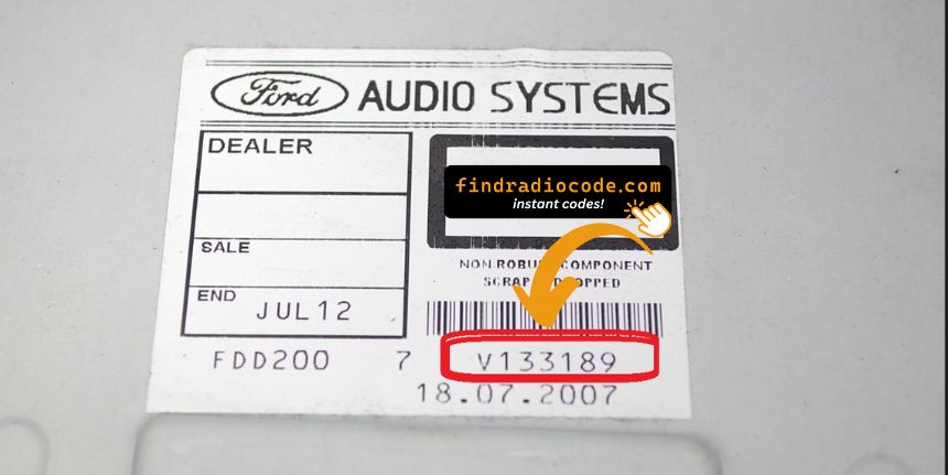 Ford radio serial number label location